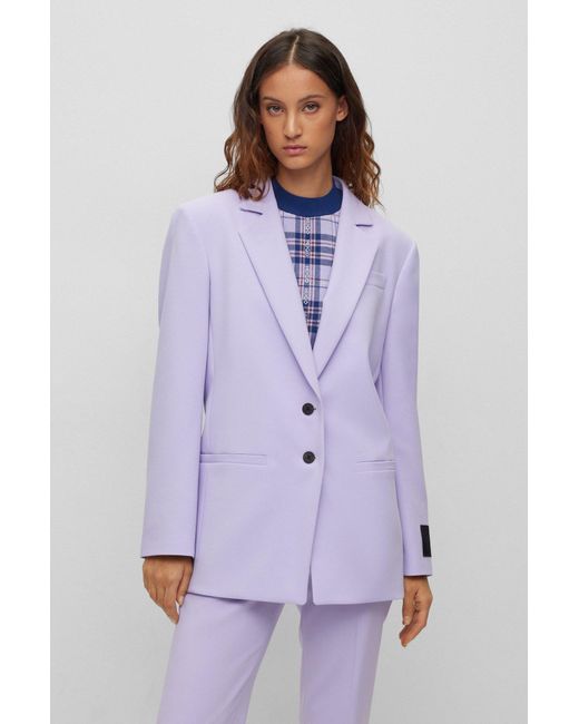 HUGO Purple Relaxed-fit Jacket In Double-faced Stretch Fabric