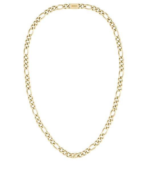 Boss Multicolor Gold-tone Figaro-chain Necklace With Branded Link for men