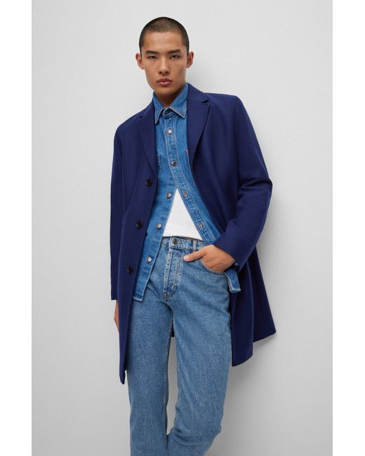 HUGO Woolblend Coat With Ivorynut Buttons in Blue for Men Lyst UK