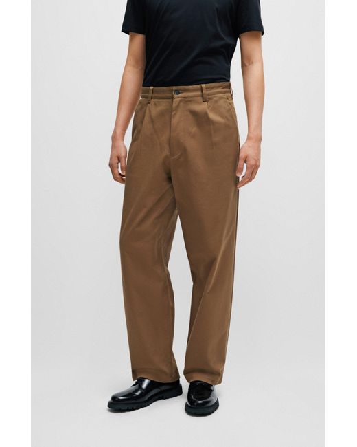 Boss Black Relaxed-fit Trousers In Stretch-cotton Twill for men
