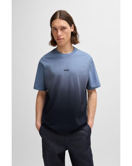 Boss T-shirt Van Katoenen Jersey Met Dip-dyed Afwerking in het Blue voor heren