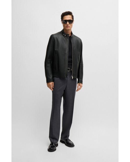 Boss Gray Regular-fit Jacket In Grained Leather for men