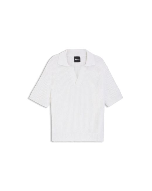 Boss White Cotton-Blend Sweater With Johnny Collar for men