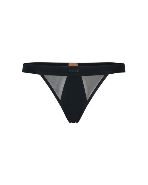 String en mélange de matières avec taille logotée Boss en coloris Black