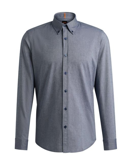 Boss Gray Button-down Regular-fit Shirt In Oxford Cotton for men