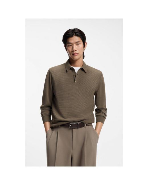 Boss Brown Mixed-Structure Knit Polo for men