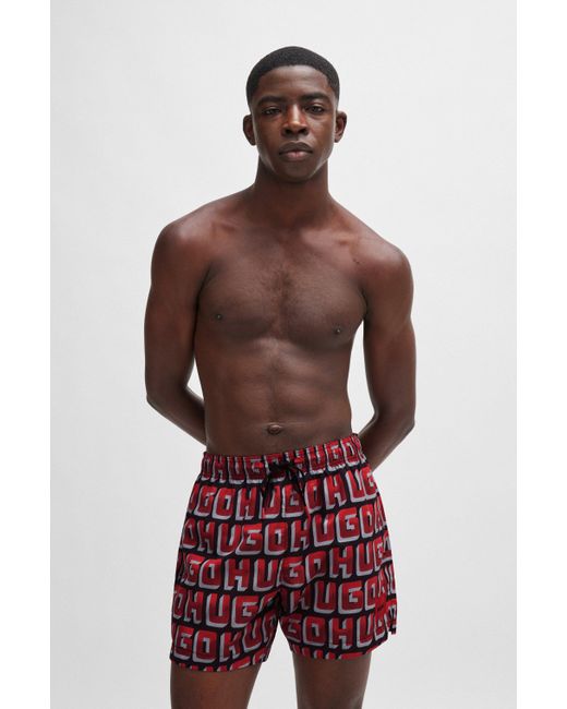 HUGO Red Quick-dry Swim Shorts With All-over Logo Print for men