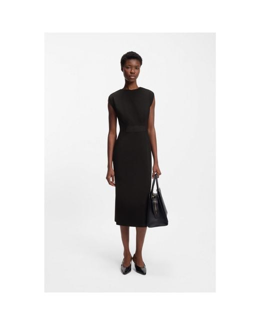 Boss Black Stretch-Jersey Dress With Waistband Detail