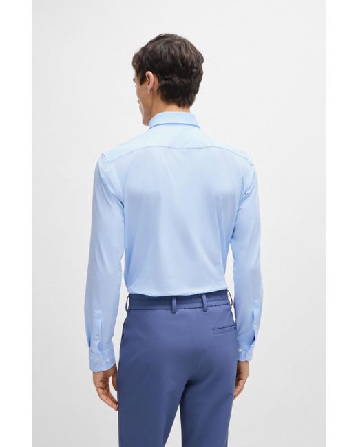 Boss Blue Slim-fit Shirt In Structured Performance-stretch Material for men