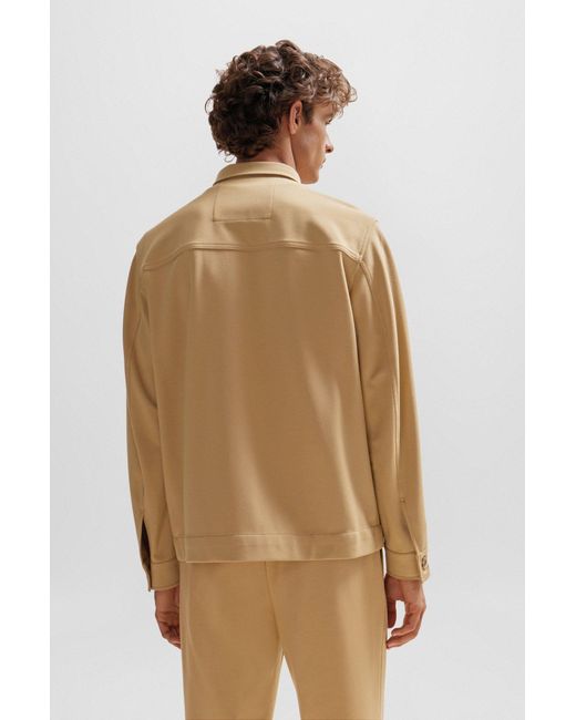 Boss Brown Relaxed-fit Button-up Jacket With Patch Pockets for men