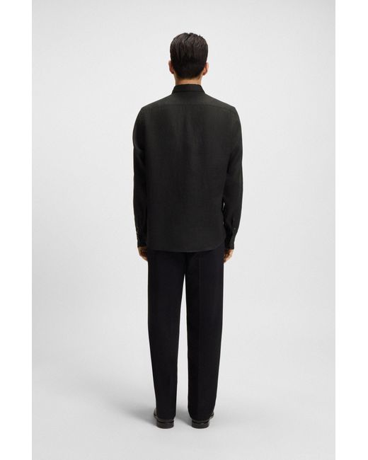 Boss Regular-Fit Button-Down-Hemd Aus Leinen in Black für Herren