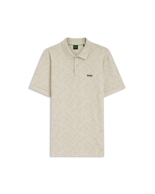 Boss Natural Cotton-Piqué Polo Shirt With All-Over Print for men