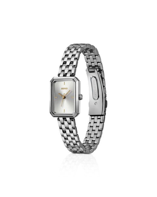 HUGO Metallic Rectangular Stainless-Steel Watch With- Dial
