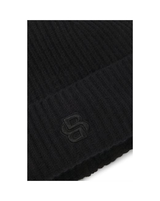 Boss Black Wool-Cashmere Beanie Hat With Double B Monogram