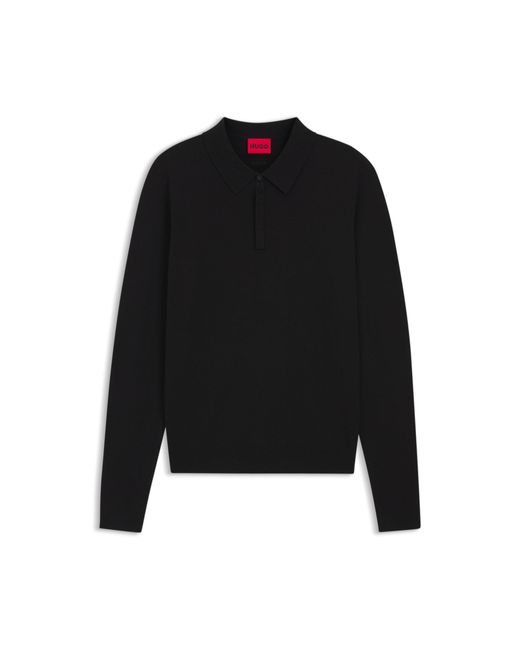 HUGO Black Slim-Fit Knit Polo With Rear Logo for men