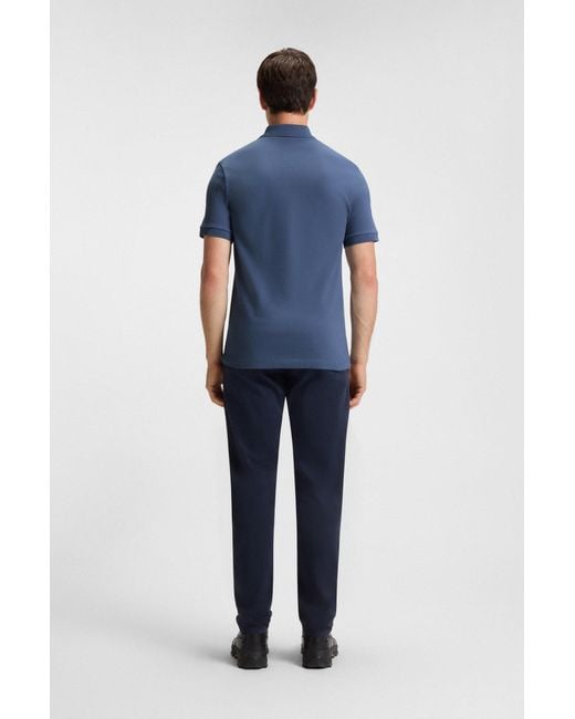Boss Slim-Fit Poloshirt Aus Stretch-Baumwolle Mit Logo-Aufnäher in Blue für Herren