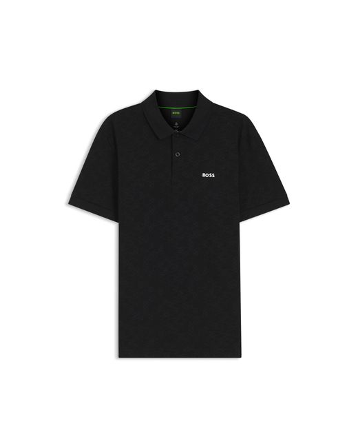 Boss Black Cotton-Piqué Polo Shirt With All-Over Print for men