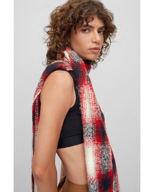 BOSS by HUGO BOSS Checked Scarf With Red Logo Label In Soft Yarns for Men |  Lyst