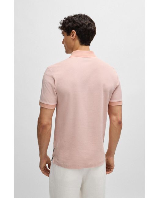 Boss Pink Slim-fit Polo Shirt In Two-tone Mercerised Cotton for men