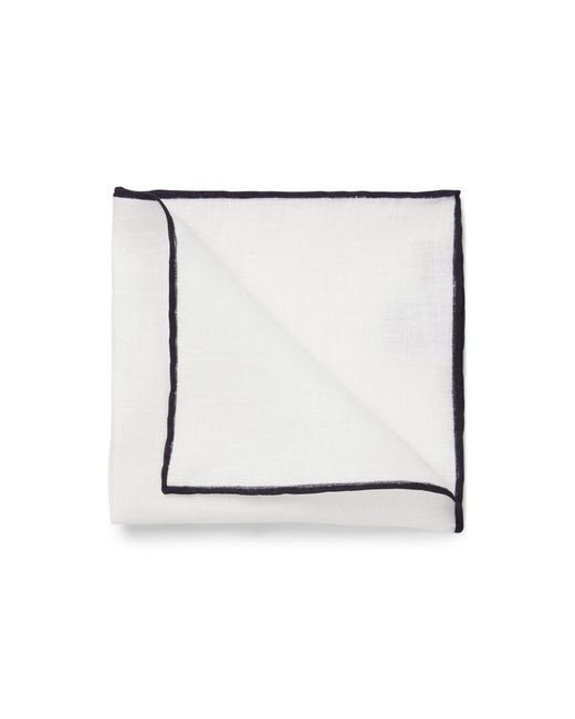 Boss White One Linen Pocket Square With Contrast Border for men