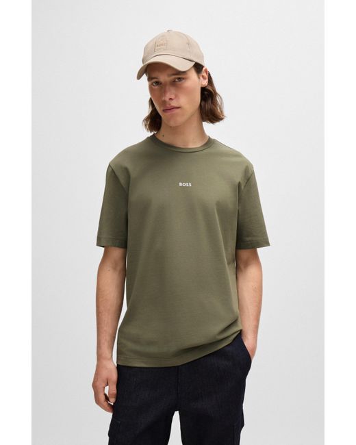 Boss Relaxed-Fit T-Shirt aus Stretch-Baumwolle mit Logo-Print in Green für Herren