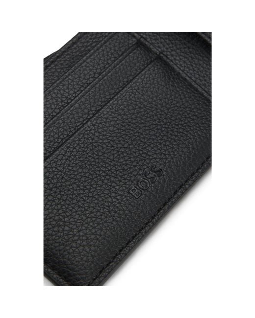 Boss Black Grained Folding Wallet With Signature-Stripe Trim for men