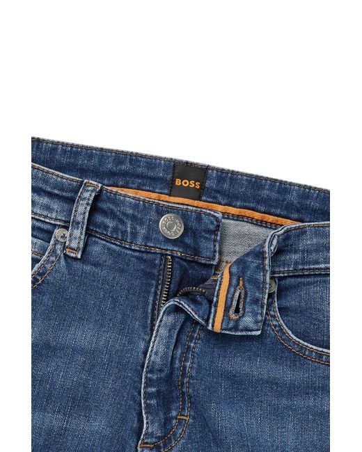 Boss Blue Stretch-denim Jeans With Abrasions