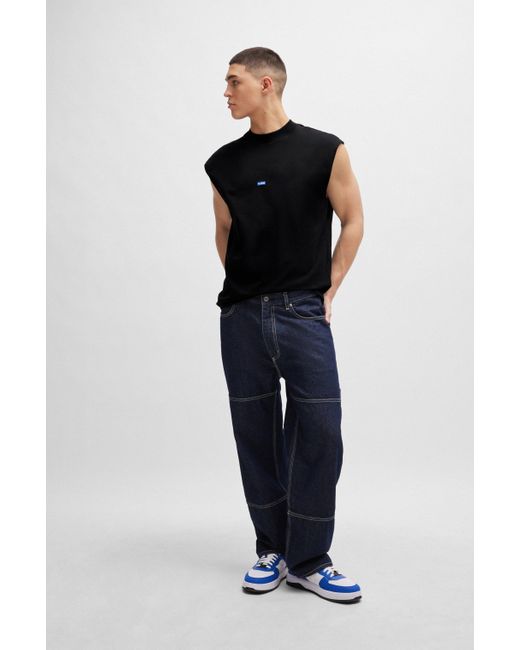 HUGO Ärmelloses T-Shirt aus Baumwoll-Jersey mit blauem Logo-Etikett in Black für Herren
