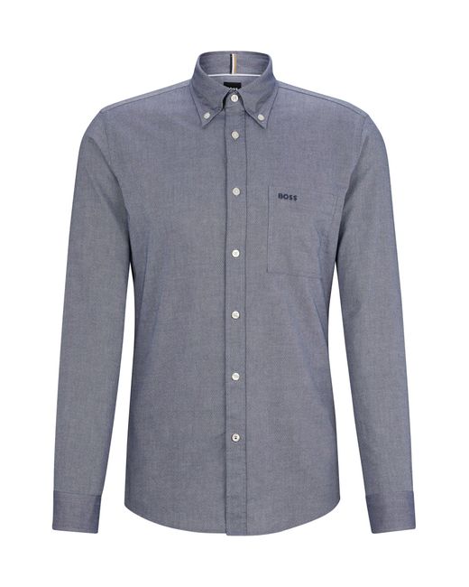 Boss Blue Button-down Slim-fit Shirt In Oxford Cotton for men