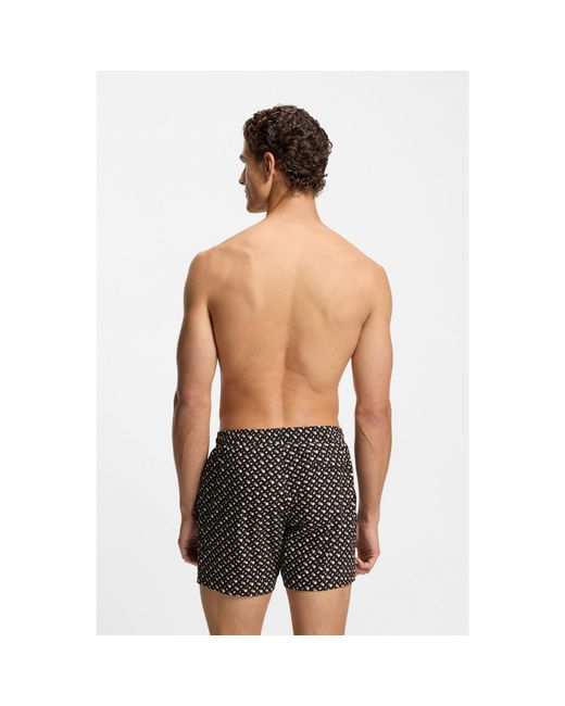 Boss Black Fully Lined Quick-Dry Swim Shorts With Monogram Print for men