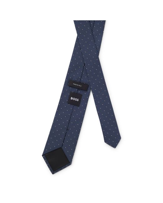 Boss Blue Silk-Blend Tie With Micro Pattern for men
