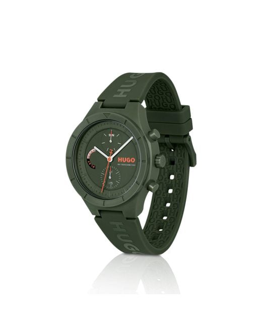 HUGO Green Watch With Silicone Logo Strap for men