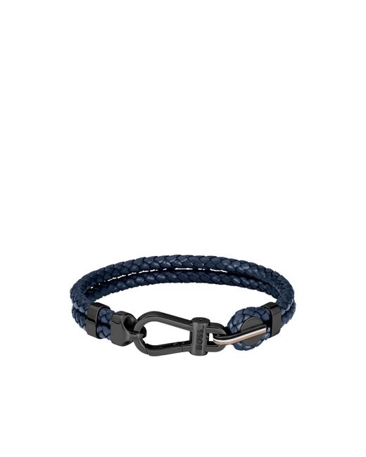 Boss Blue Braided-Leather Cuff With Carabiner Closure for men