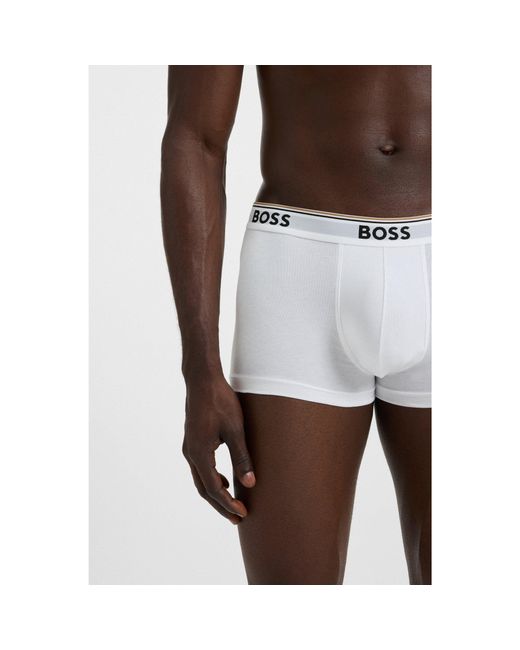 Boss White Three-Pack Of Stretch-Cotton Trunks With Logo Waistbands for men
