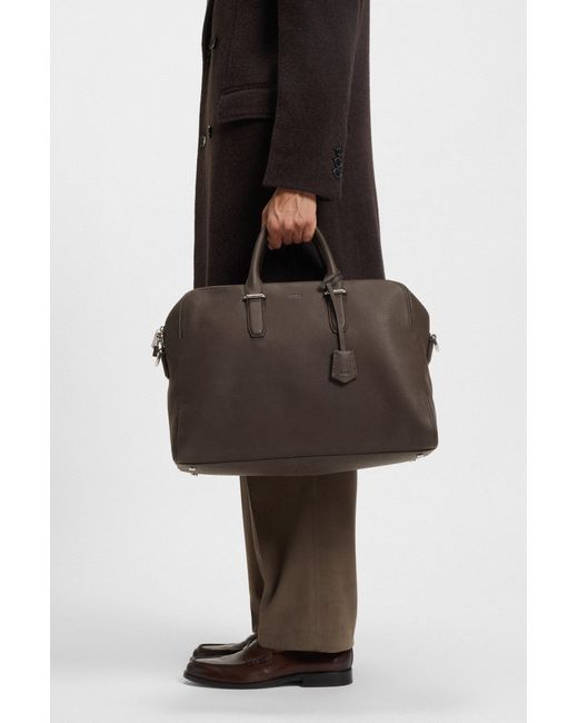 Boss Weekendtas Van Generfd Leer Met Reliëflogo in het Brown voor heren