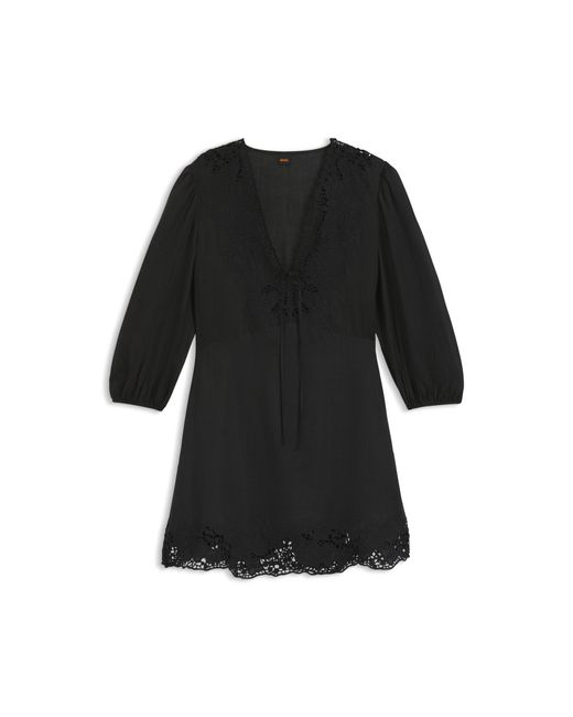 Boss Black A-Line Dress With Embroidered Details