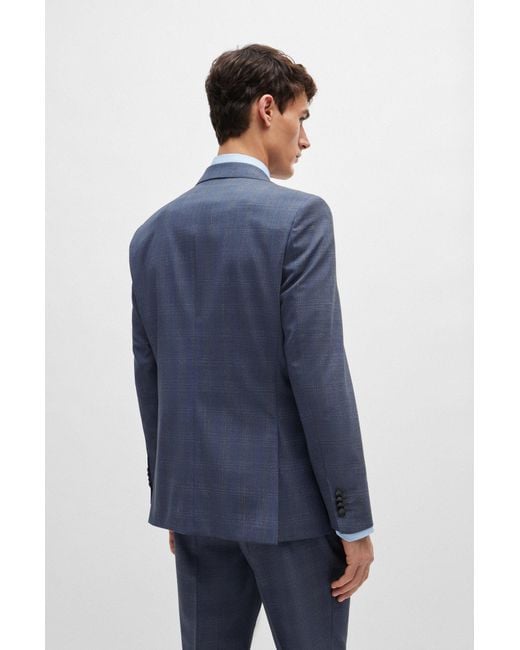 Boss Blue Regular-fit Suit In Checked Stretch Virgin Wool for men