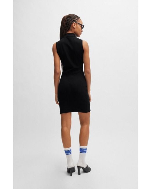HUGO Slim-fit Dress In Stretch Cotton With Zip Neckline in Black