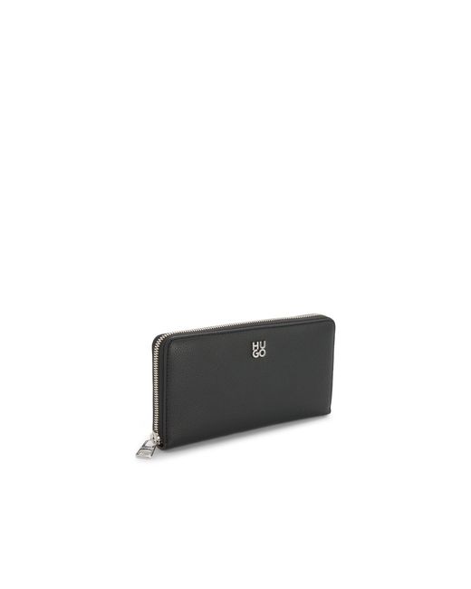 HUGO Black Faux-Leather Ziparound Wallet With Stacked Logo