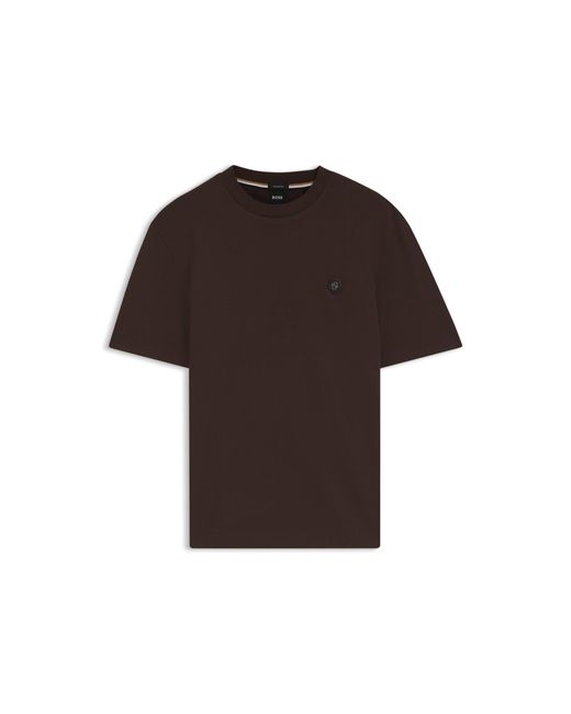 Boss Brown Cotton T-Shirt With Double-B-Monogram Badge for men