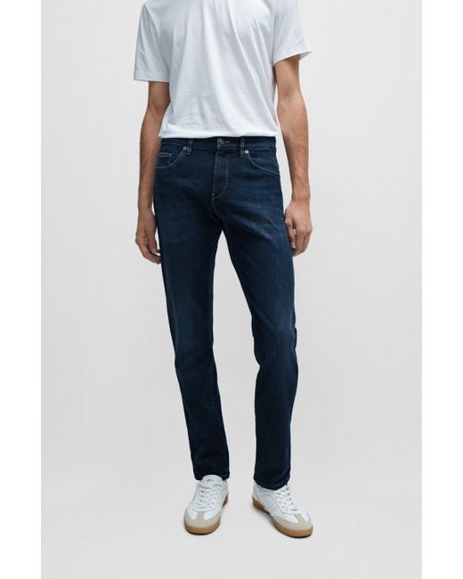 Boss Blaue Slim-Fit Jeans aus italienischem Denim mit Kaschmir-Haptik in Blue für Herren