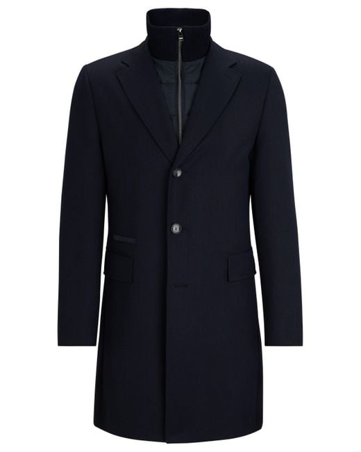 Boss Wasserabweisender Mantel aus Woll-Mix mit Reißverschluss-Layer in Blue für Herren