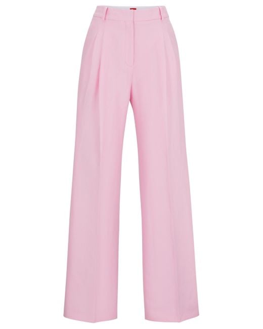 HUGO Pink Relaxed-fit Trousers With Double Front Pleats