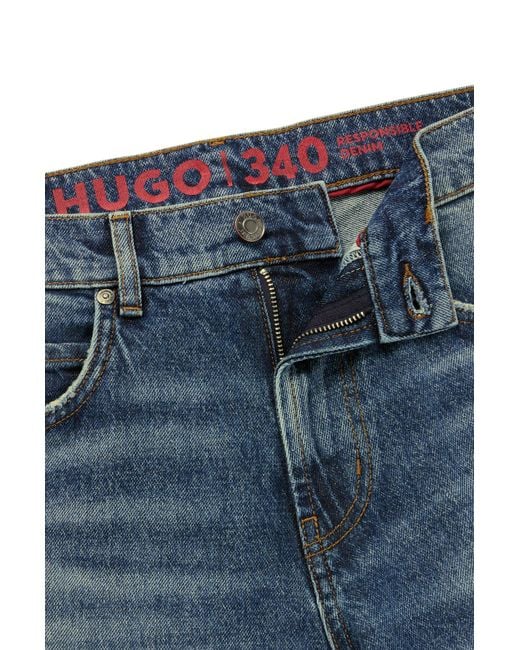 HUGO Blue Loose-fit Jeans In Vintage-washed Comfort-stretch Denim for men
