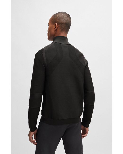 Boss Black Zip-neck Sweater In Stretch Fabric With Contrast Logo for men