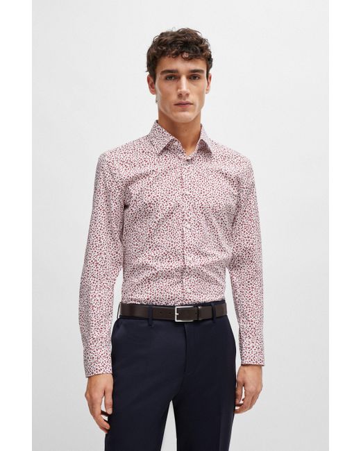 Boss Slim-fit Popeline Overhemd Van Stretchkatoen Met Bloemenprint in het Pink voor heren