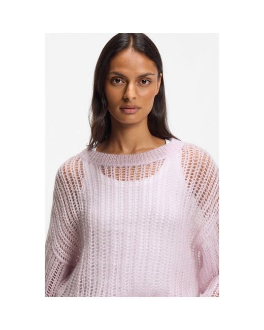 Boss Purple Wool-Blend Sweater With Open Knit