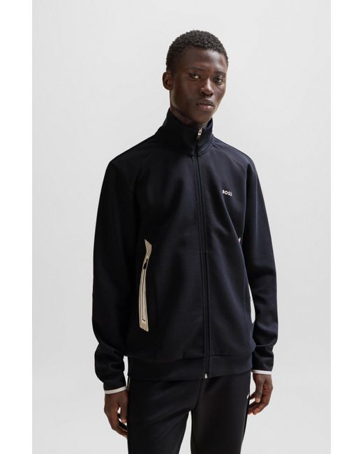 BOSS by HUGO BOSS Zip-up Sweatshirt With Logo Print in Black for Men | Lyst