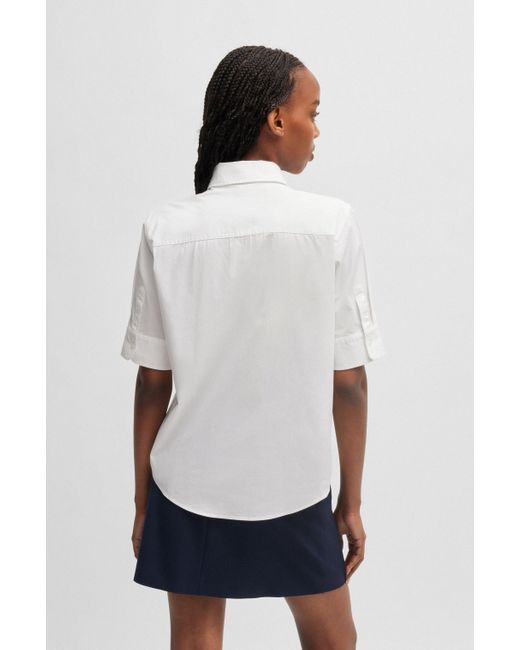 HUGO White Regular-Fit Bluse aus Stretch-Baumwolle mit Stack-Logo