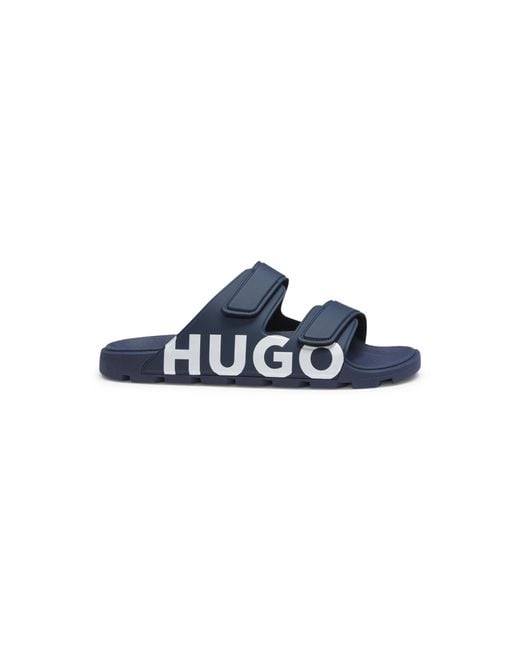 HUGO Blue Logo Sandals With Double Touch-Closure Straps for men